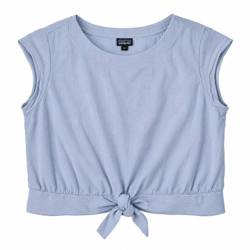 Patagonia Organic Cotton Seersucker Tie Front Top Womens Size M Blue Pinstripe
